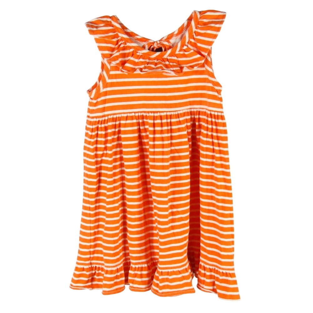 VTG Kelly's Kids RUFFLE TRIM TANK DRESS Orange/White Stripes STRETCH KNIT sz 3-4